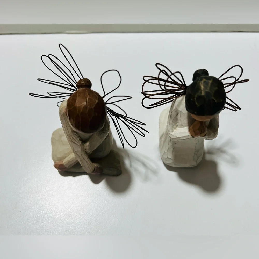 Willow Tree Figurines (2) Angels of Prayers 1999 and 2002 Metal Wings